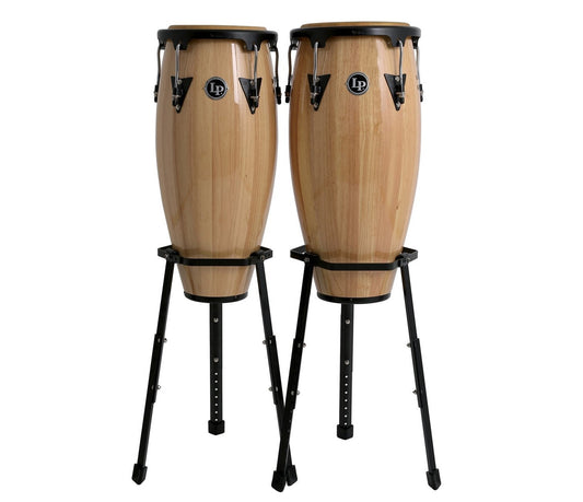 LP Aspire Wood Conga Set 10" & 11" in Natural with Basket Stands