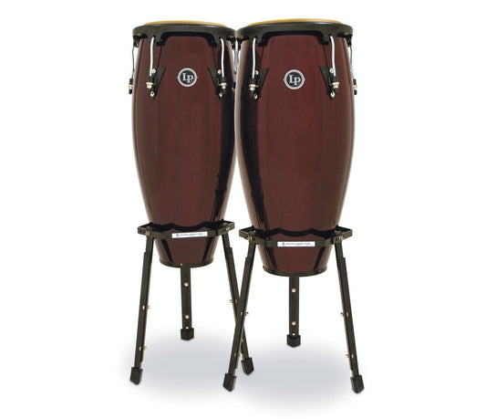 LP Aspire Wood Conga Set 10" & 11" in Dark Wood with Basket Stands