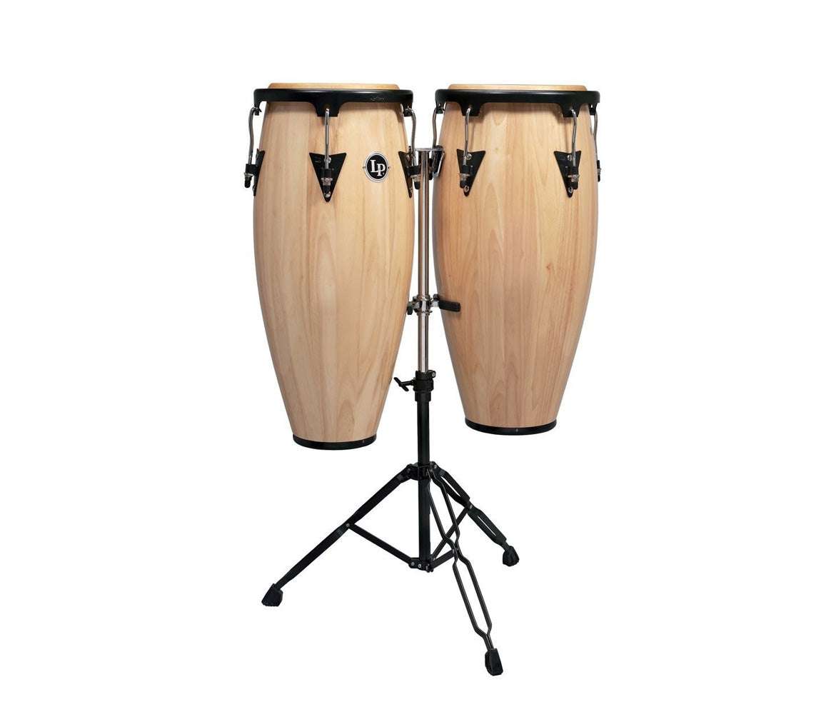 LP Aspire Wood Conga Set 11" & 12" in Natural with Double Stand