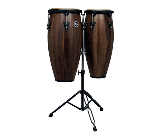 LP Aspire Wood Conga Set 11" & 12" in Walnut with Double Stand