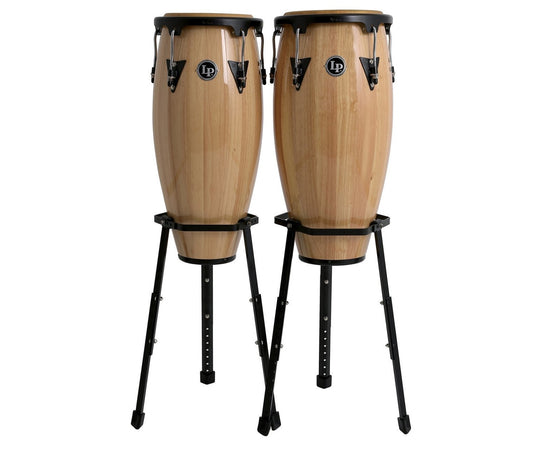 LP Aspire Wood Conga Set 11" & 12" in Natural with Basket Stands