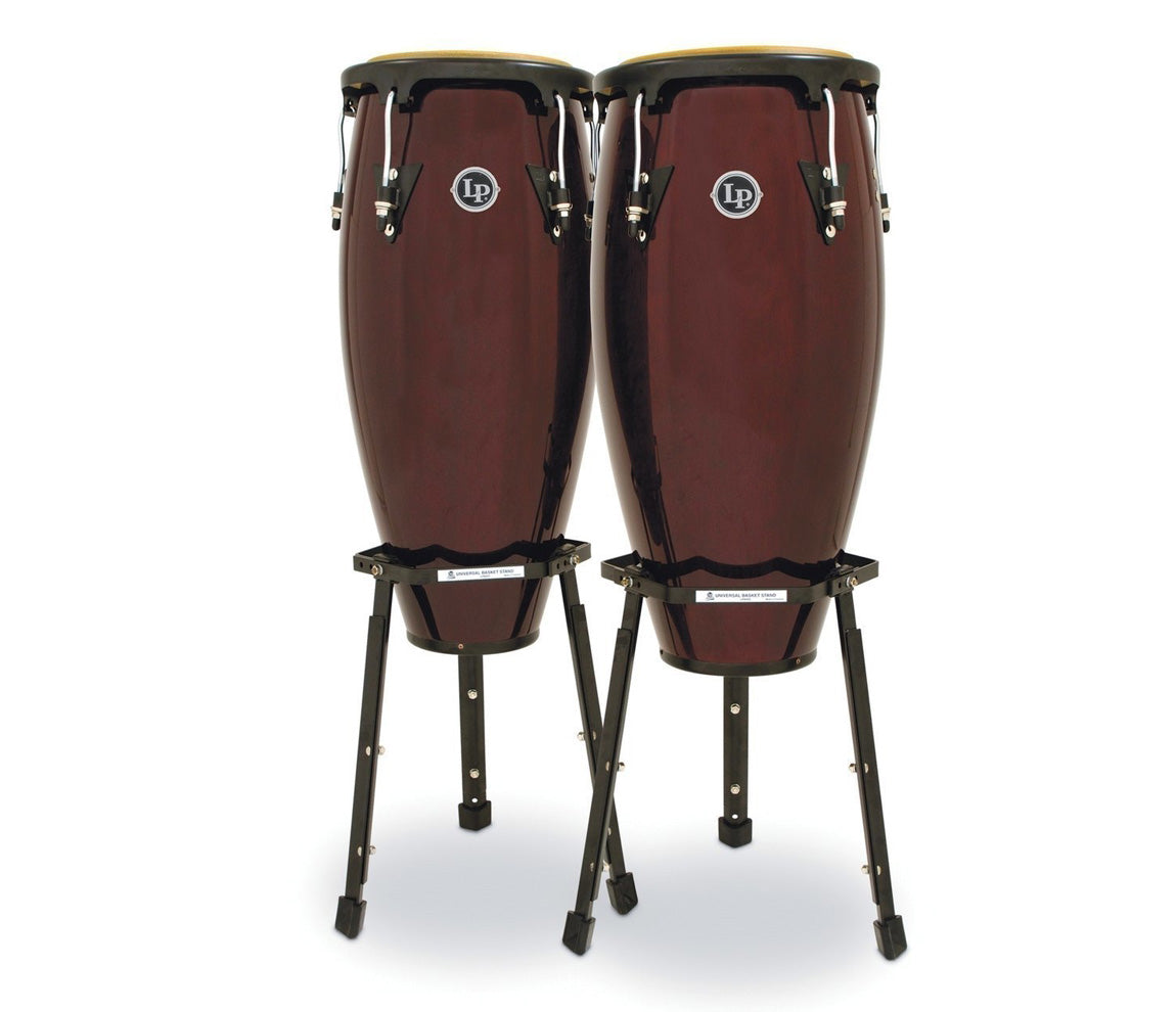 LP Aspire Wood Conga Set 11" & 12" in Dark Wood with Basket Stands
