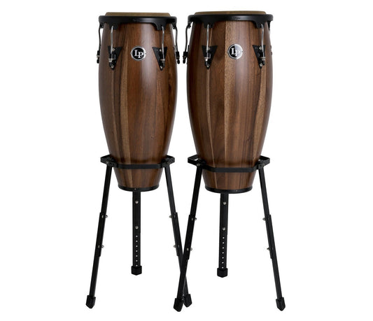 LP Aspire Wood Conga Set 11" & 12" in Walnut with Basket Stands