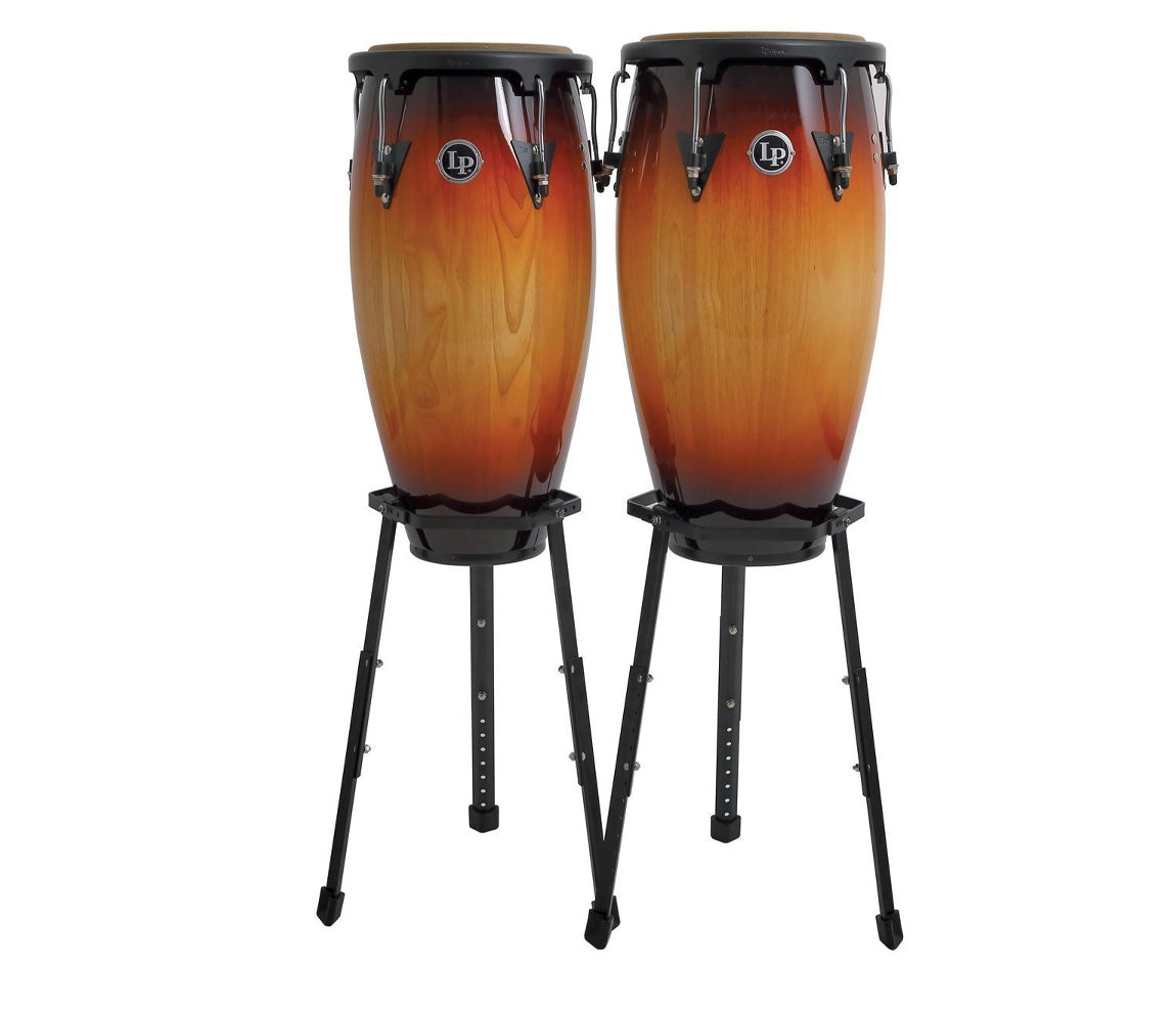 LP Aspire Wood Conga Set 11" & 12" in Vintage Sunburst with Basket Stands