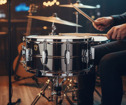 Ludwig Black Beauty 14" x 6.5" Snare Drum LB417 drum being played.