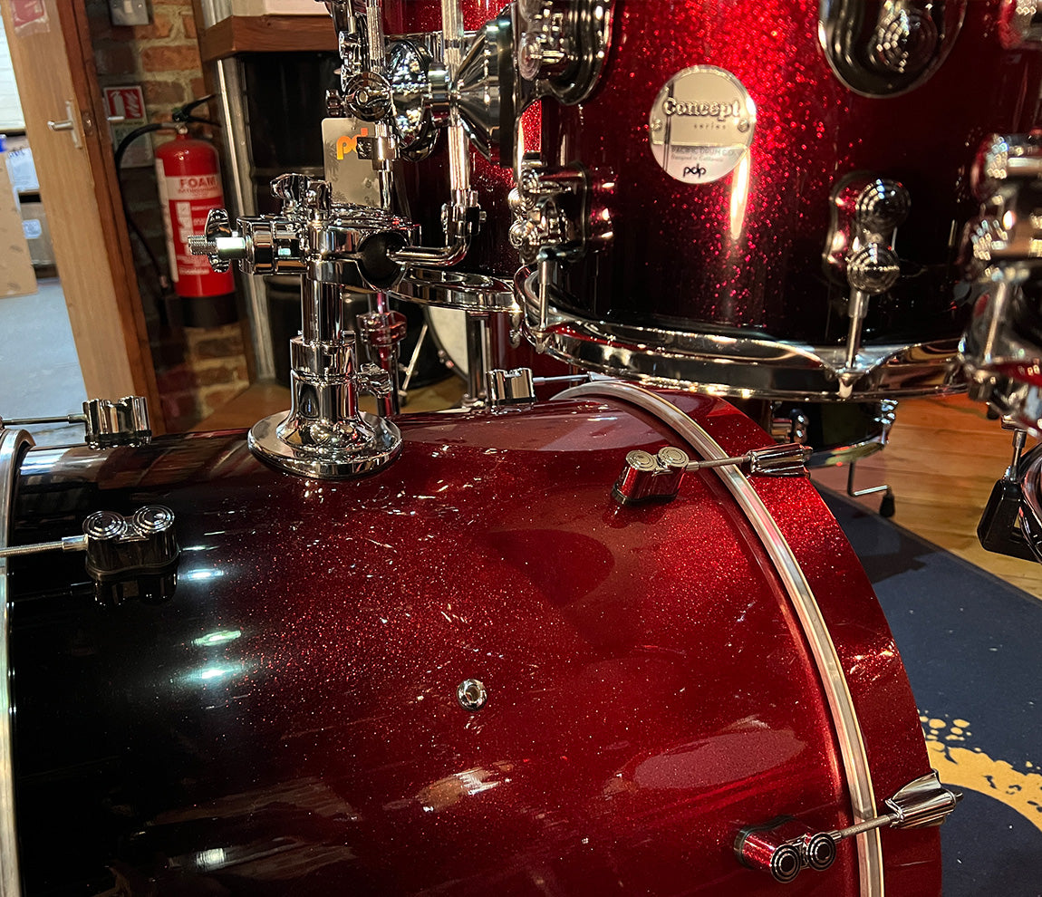 PDP By DW Concept Maple 22" 7PC Shell Pack in Red to Black Sparkle Fade