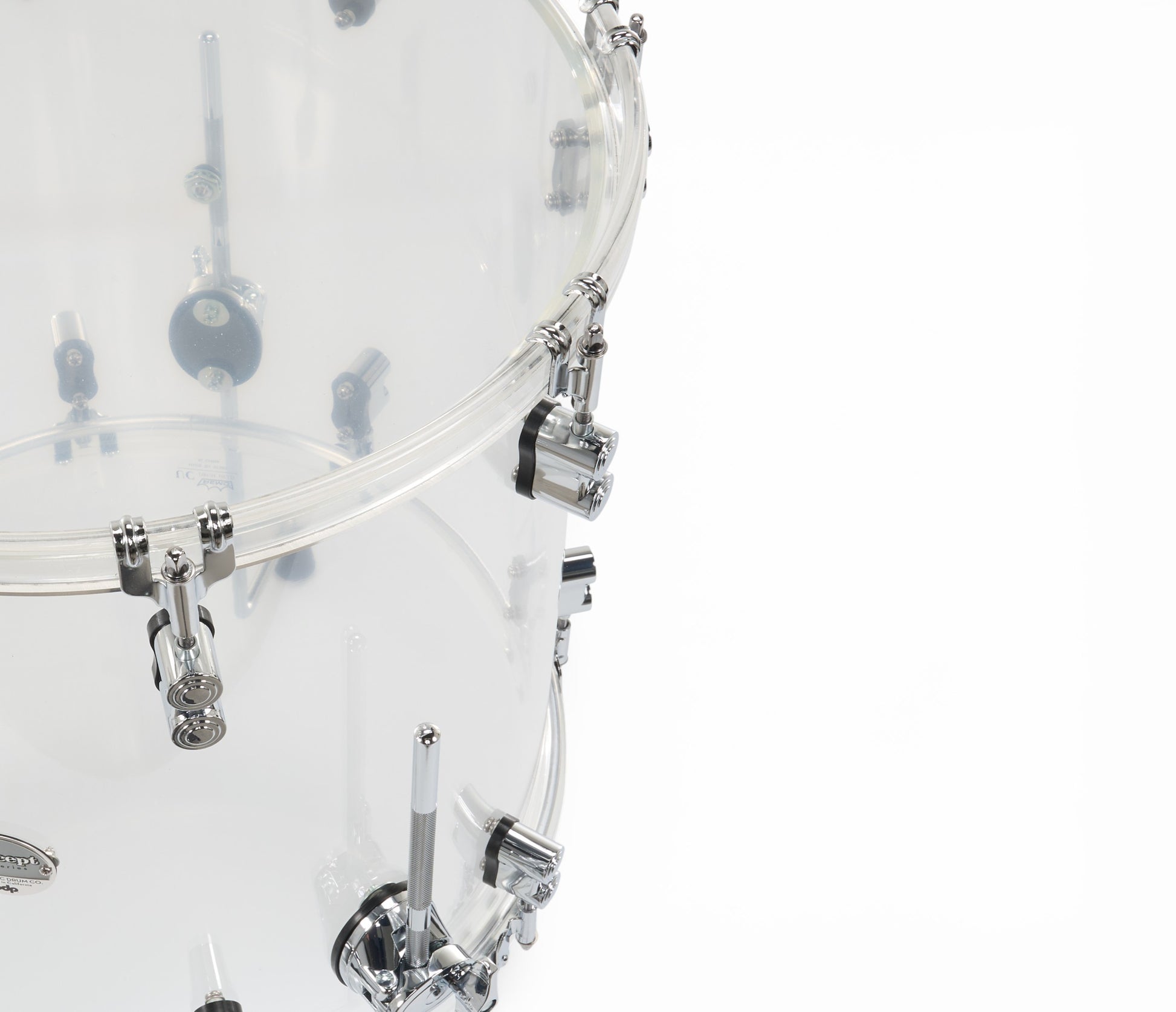PDP Concept Series Clear Acrylic lugs closeup
