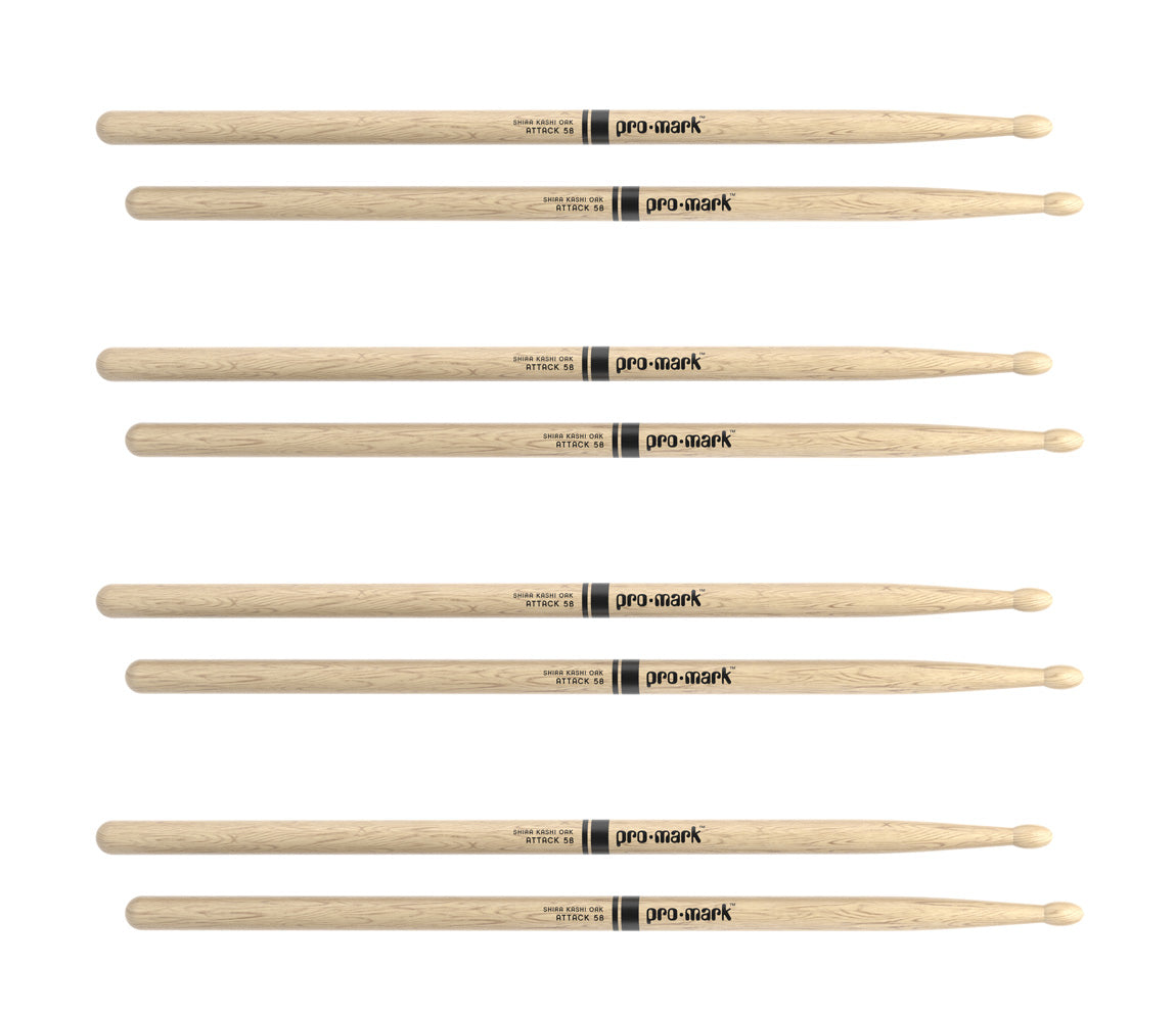 ProMark Classic Attack 5B Shira Kashi Oak Drumstick, Oval Wood Tip, 4-Pack