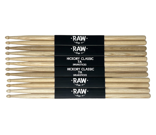 RAW Hickory Classic 7A Wood Tip Drumsticks — 6 Pack