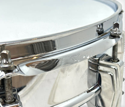 Pre-loved Ludwig LM400 chrome shell and hoop cosmetic wear detail