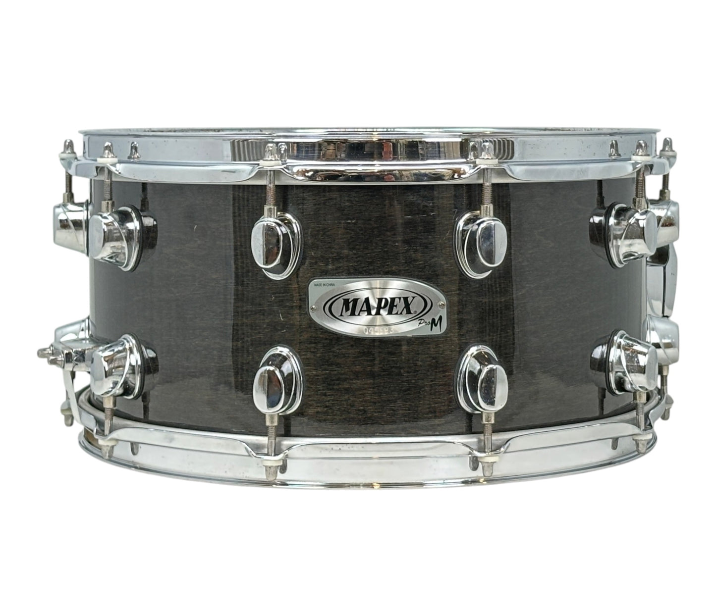 Pre-loved Mapex Pro M 14 x 7 maple snare drum in black – front view