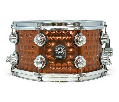 Pre-loved Natal Cafe Racer 13 x 7 hand-hammered steel snare – front view