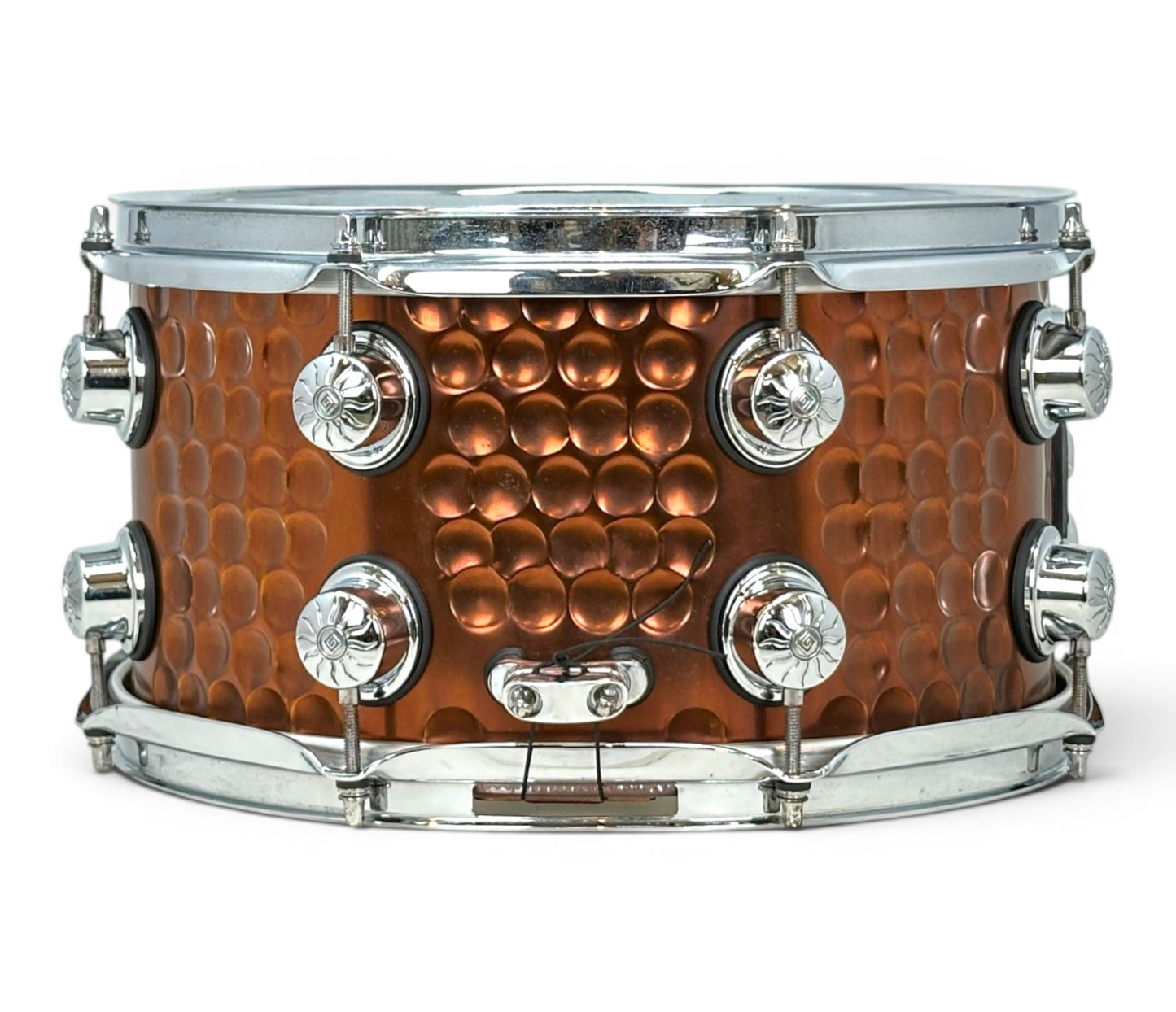Natal Cafe Racer 13 x 7 snare – butt plate and hammered shell view