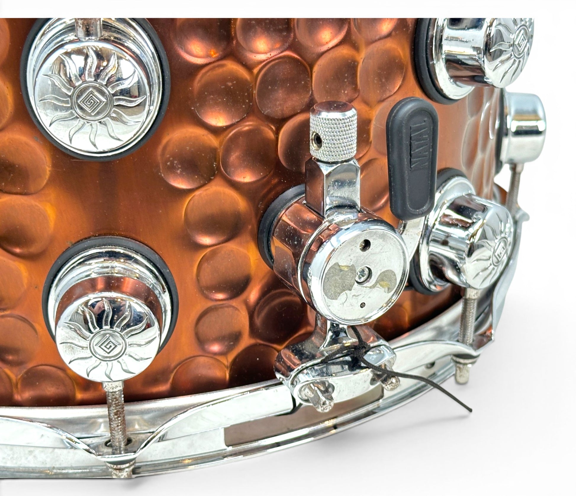 Natal Cafe Racer Tri-Throw snare mechanism and Sun lug detail