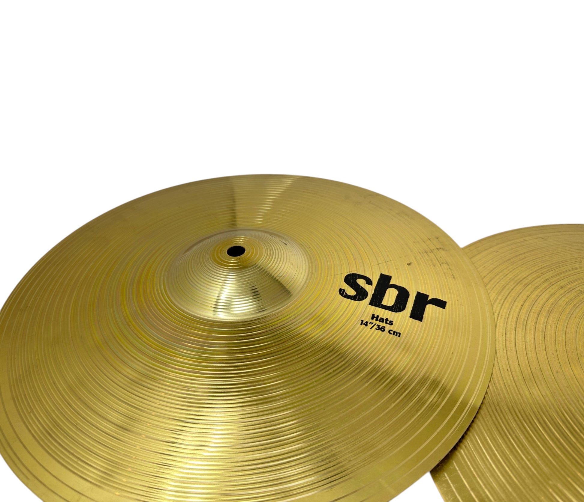 Pre-loved Sabian SBR 14-inch Hi-Hats – overlapping angled view