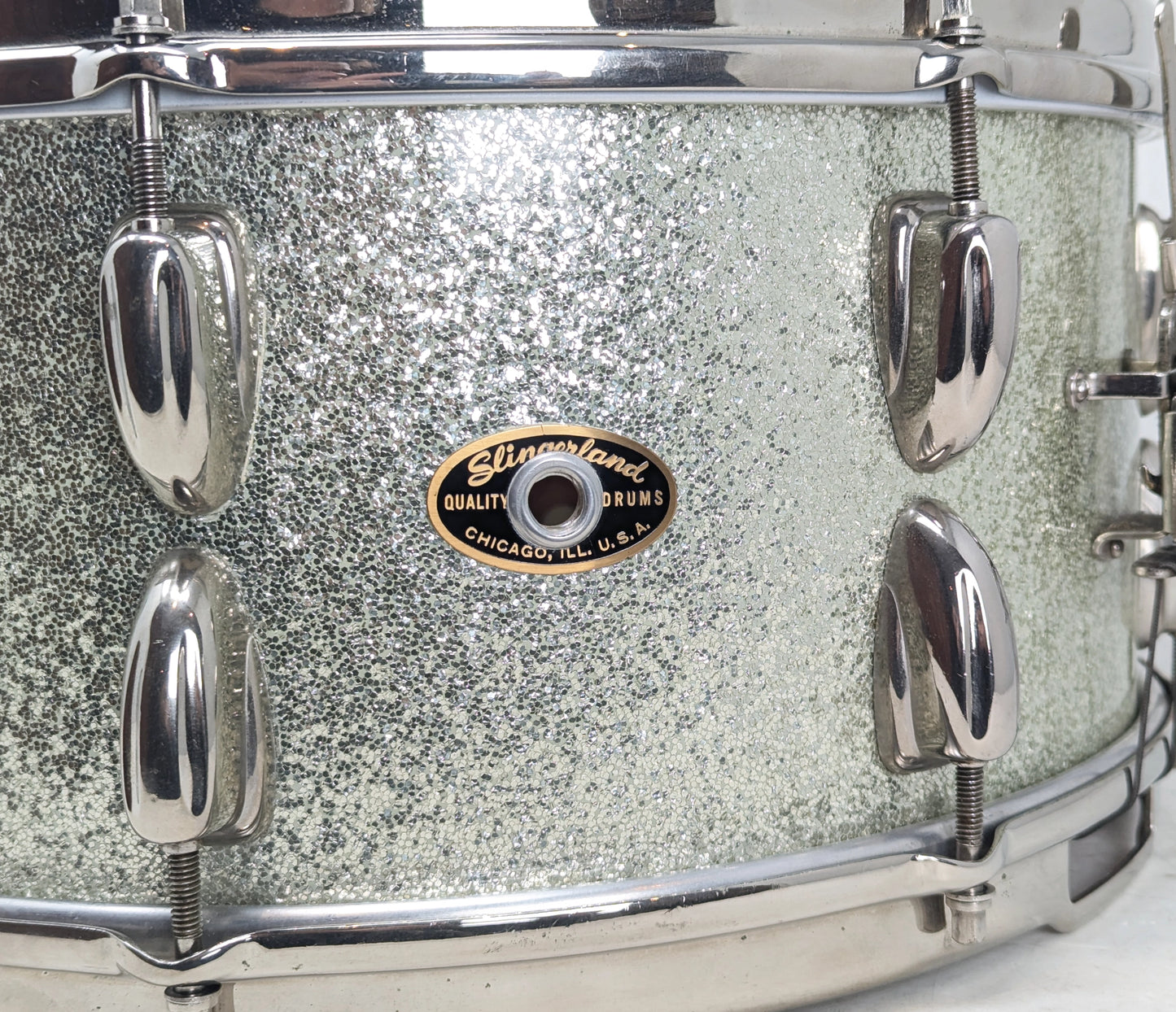 Pre Loved Slingerland 14" x 7" Hollywood Ace Mahogany Snare Drum in Silver Sparkle