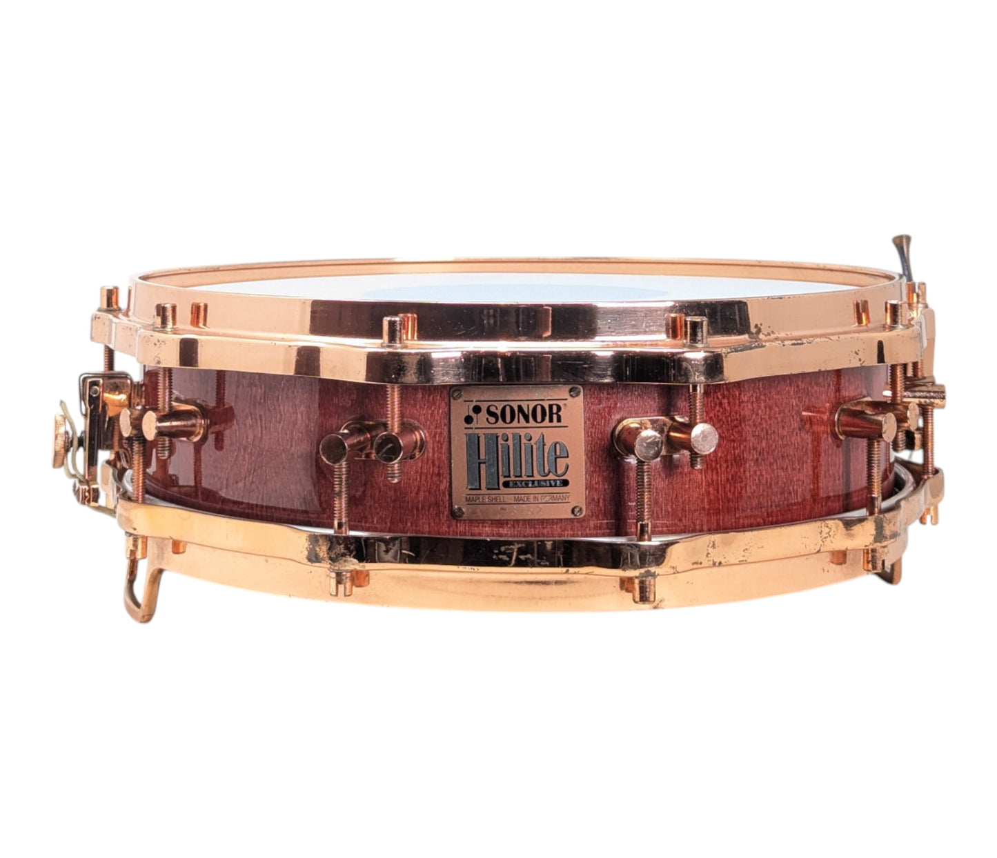 Pre Loved Sonor Hi-Lite Exclusive 14" x 4" Piccolo Snare Drum in Red Maple w/ Copper Fittings
