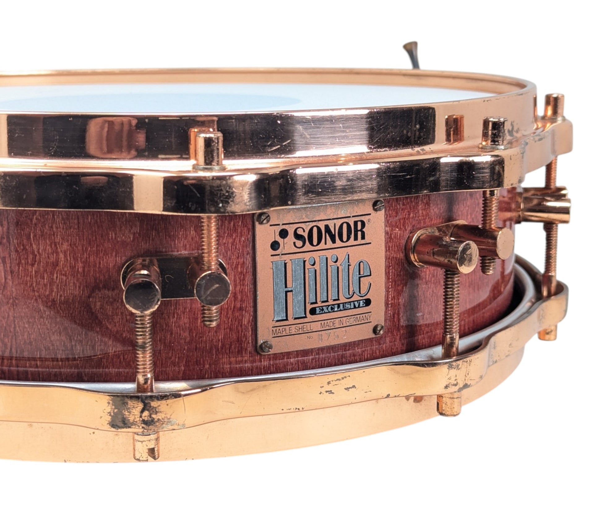 Pre Loved Sonor Hi-Lite Exclusive 14" x 4" Piccolo Snare Drum in Red Maple w/ Copper Fittings