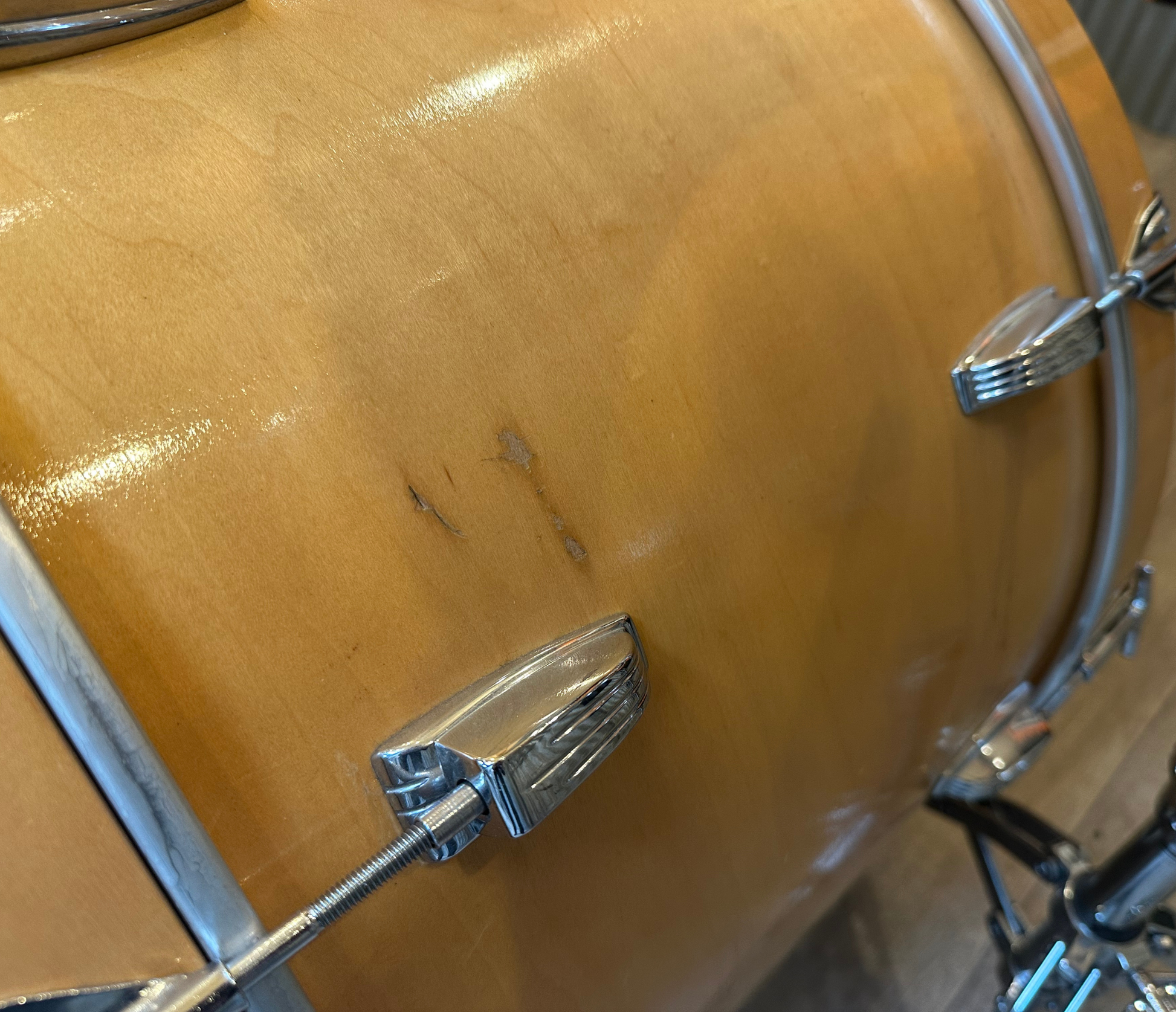 Pre Loved Vintage Ludwig 3 Piece Shell Pack In Maple Thermogloss Lacquer - Blue Olive Badge