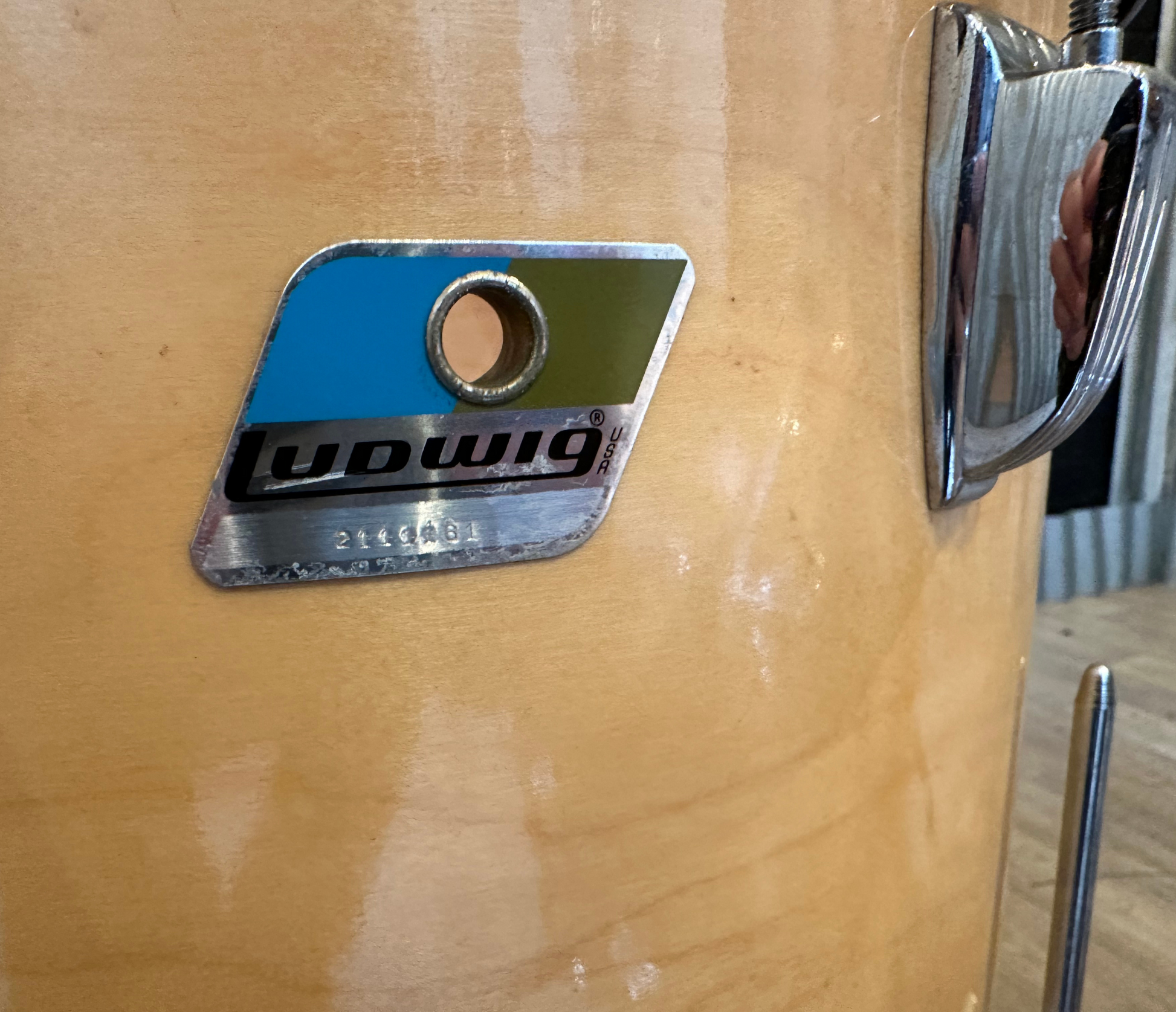 Pre Loved Vintage Ludwig 3 Piece Shell Pack In Maple Thermogloss Lacquer - Blue Olive Badge