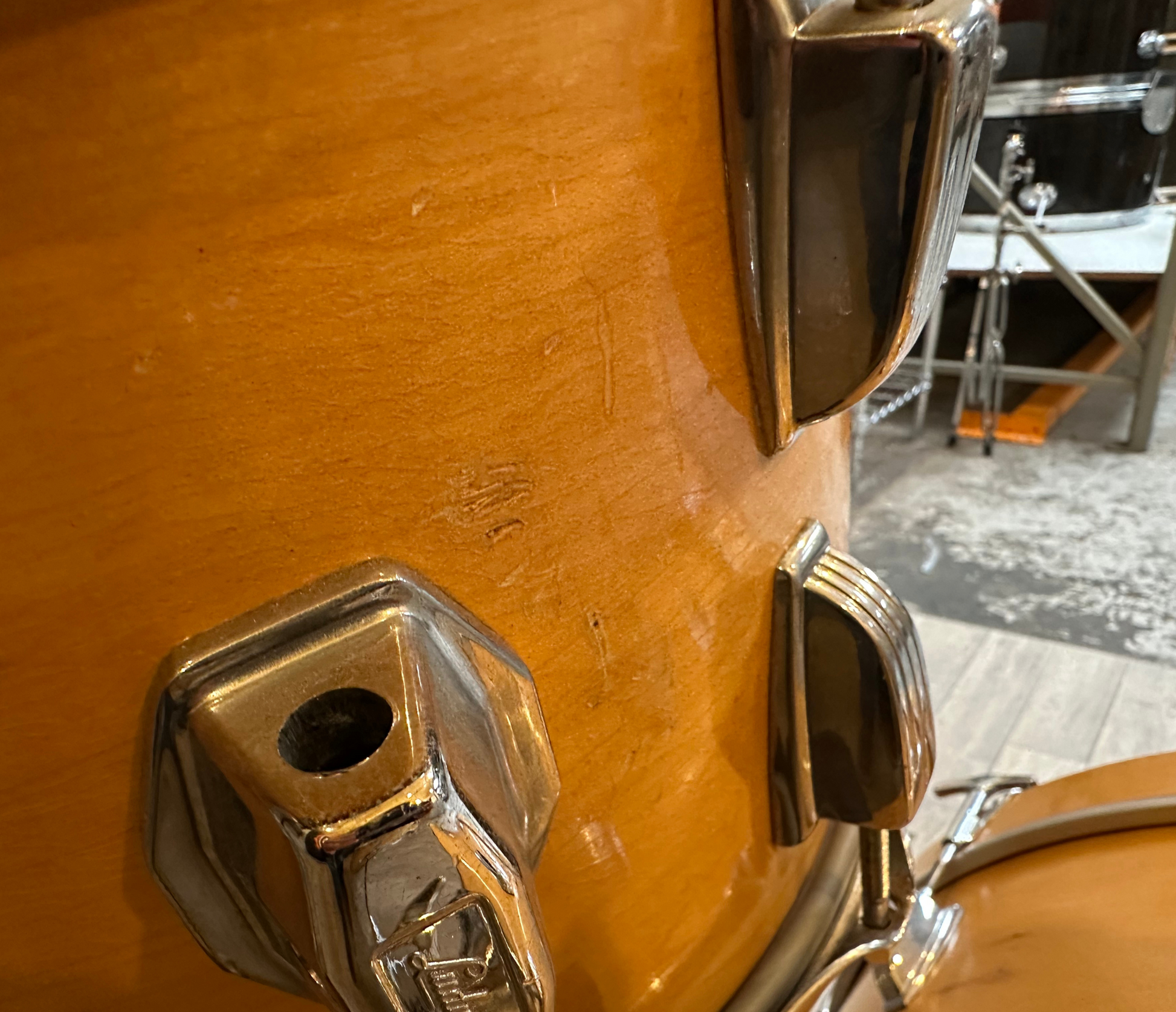 Pre Loved Vintage Ludwig 3 Piece Shell Pack In Maple Thermogloss Lacquer - Blue Olive Badge