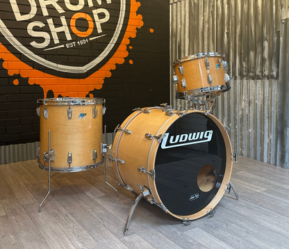 Pre Loved Vintage Ludwig 3 Piece Shell Pack In Maple Thermogloss Lacquer - Blue Olive Badge