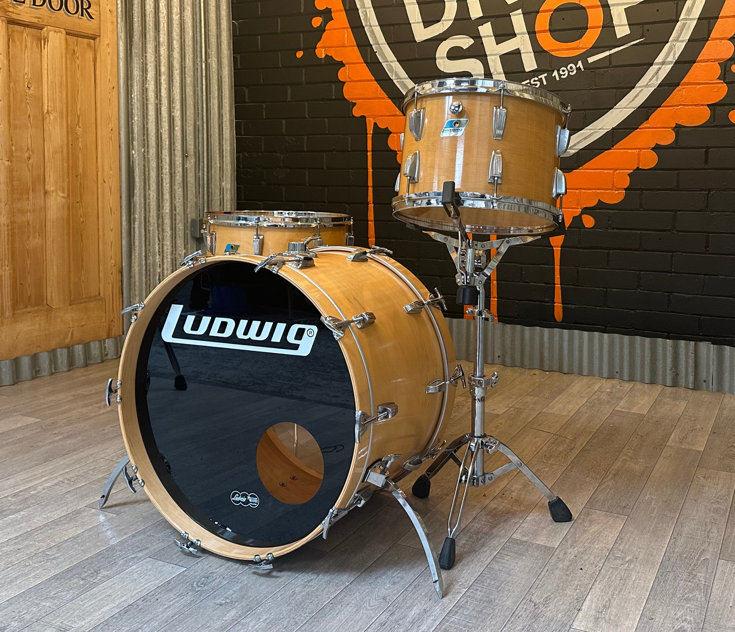 Pre Loved Vintage Ludwig 3 Piece Shell Pack In Maple Thermogloss Lacquer - Blue Olive Badge