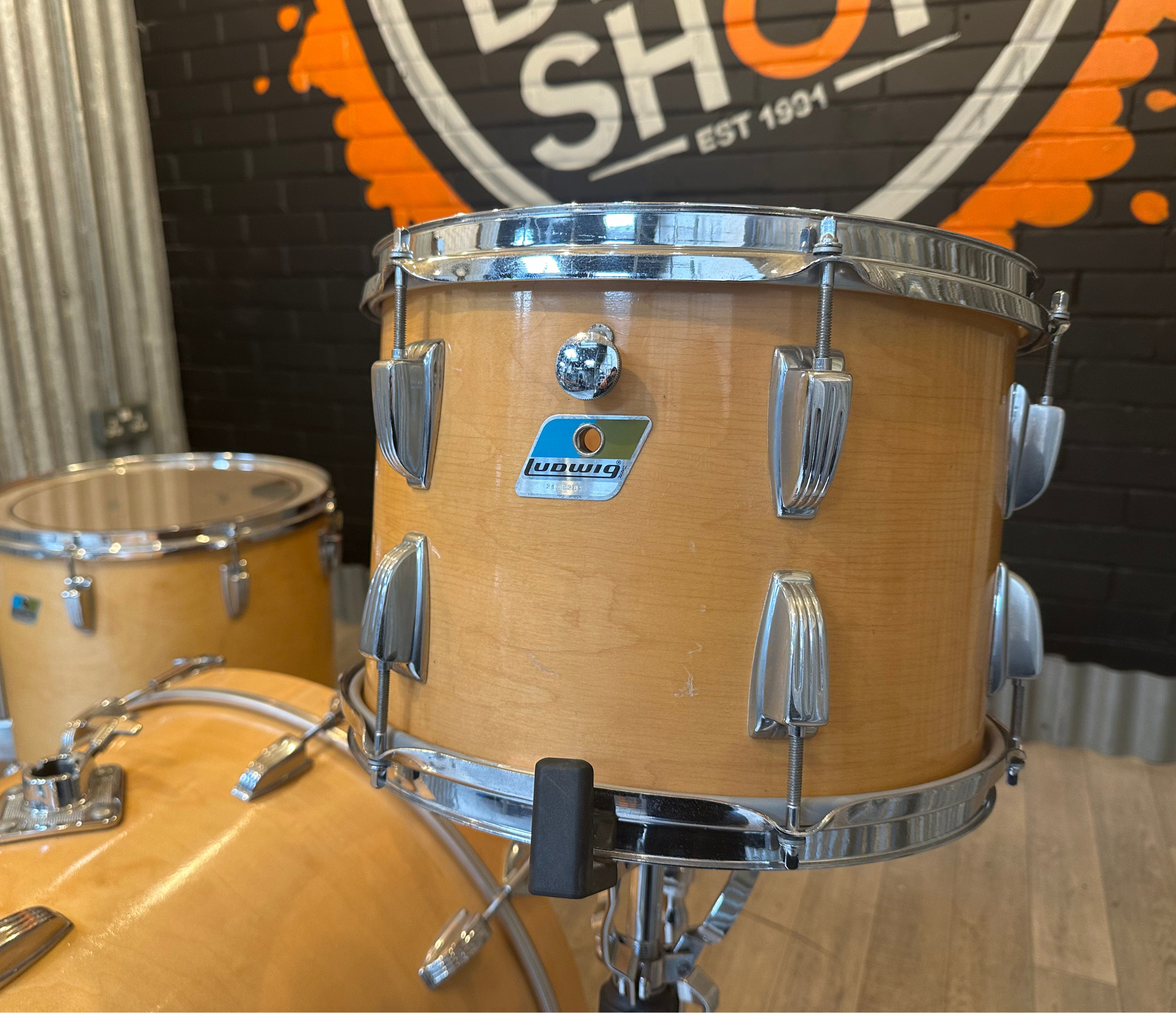 Pre Loved Vintage Ludwig 3 Piece Shell Pack In Maple Thermogloss Lacquer - Blue Olive Badge