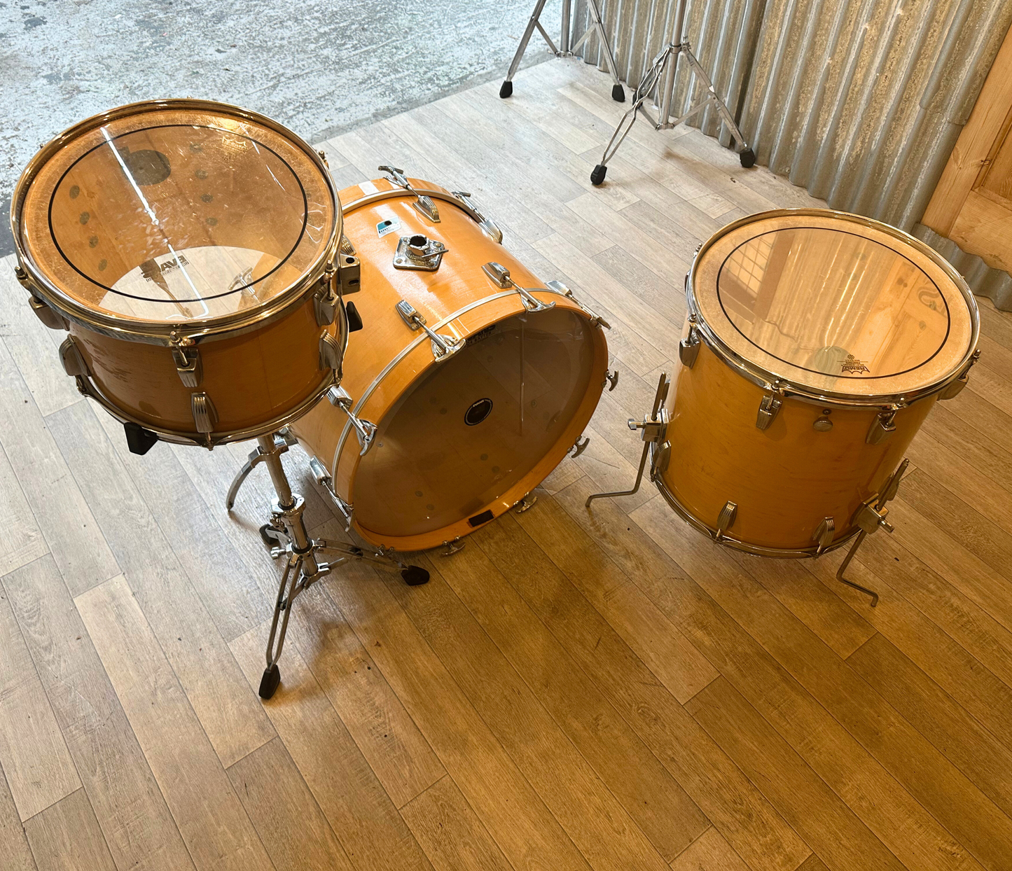 Pre Loved Vintage Ludwig 3 Piece Shell Pack In Maple Thermogloss Lacquer - Blue Olive Badge