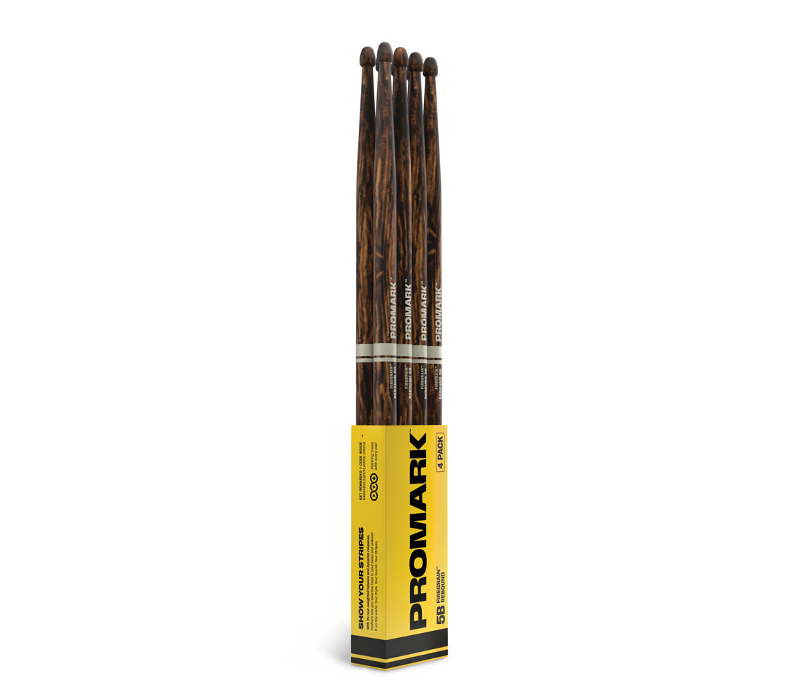 ProMark Rebound 5B Fire Grain Hickory Drumstick, Acorn Wood Tip, 4-Pack
