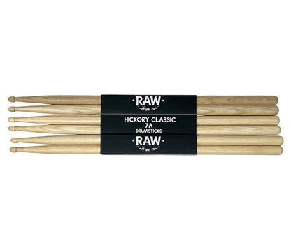 RAW Hickory Classic 7A Wood Tip Drumsticks - 3 PACK