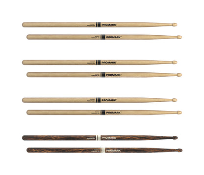 ProMark Rebound 5A Hickory Drumstick, Acorn Wood Tip, FireGrain Bonus 4-Pack