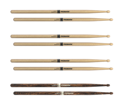 ProMark Rebound 5B Hickory Drumstick, Acorn Wood Tip, FireGrain 4-Pack