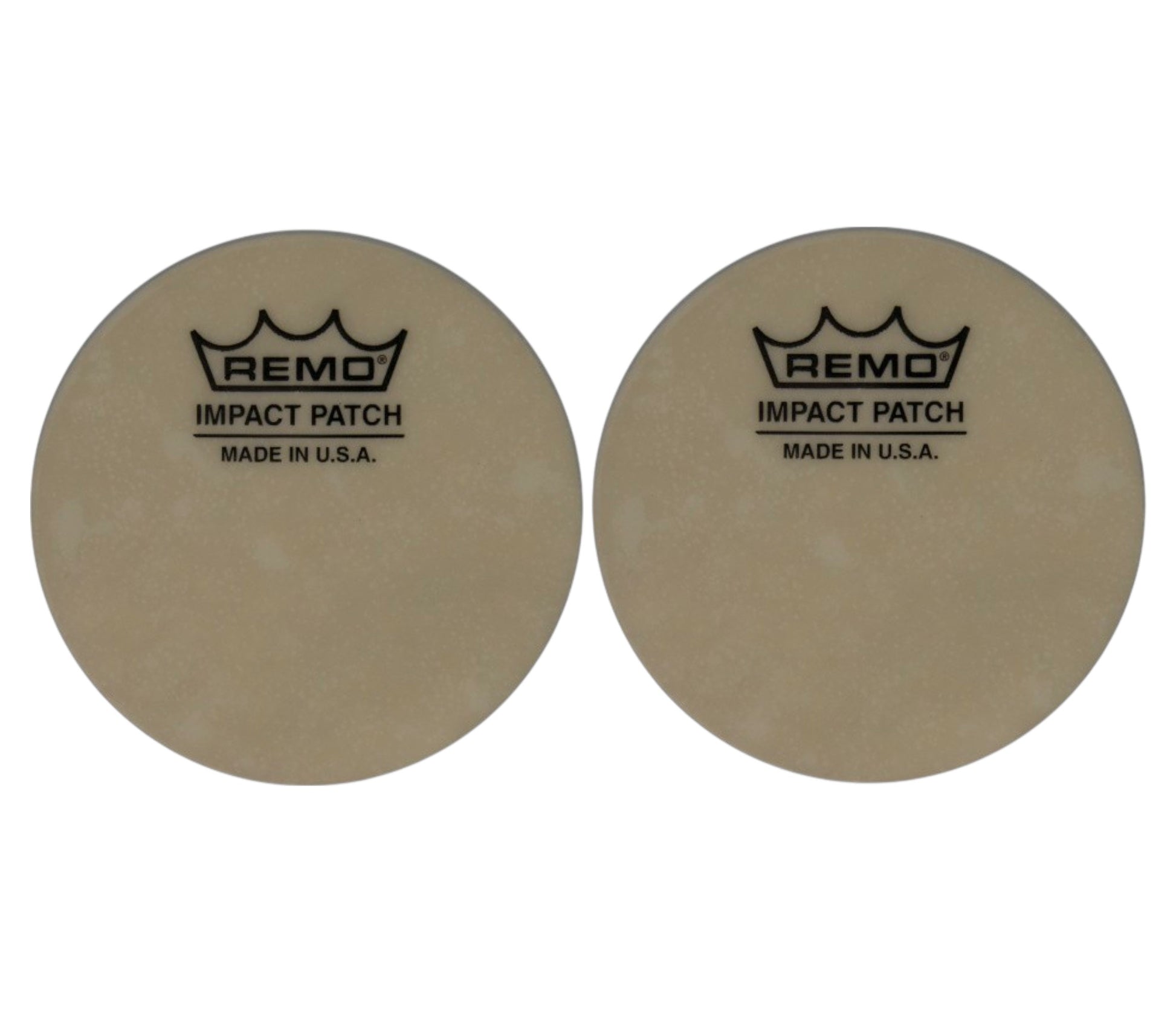 Two Remo impact patches on a white background