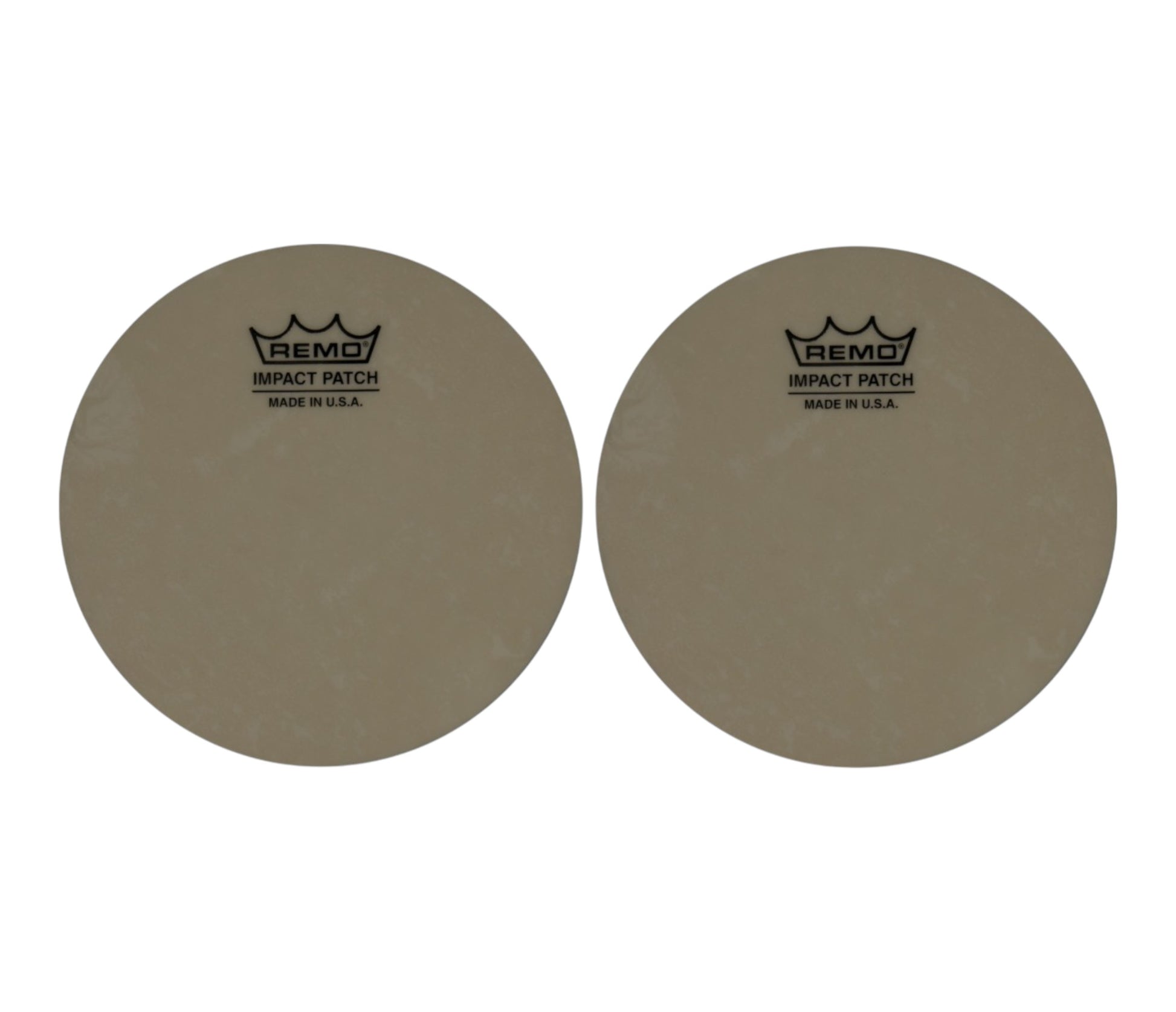 Two beige Remo impact patches on a white background