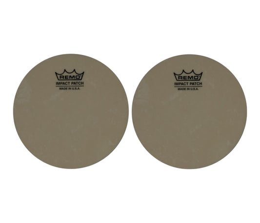 Two beige Remo impact patches on a white background