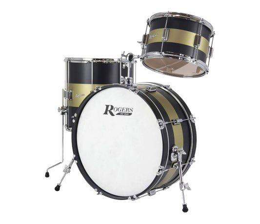 Rogers Tower Series 22" 3-Piece Shell Set in Satin Black & Gold Duo Lacquer