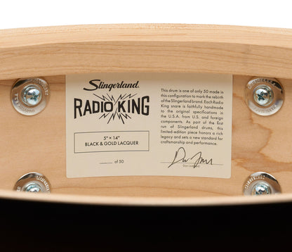 Slingerland Radio King Limited Edition 14" x 5" Snare Drum in Black & Gold Lacquer