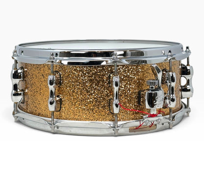 Sakae Evolved 14" x 5.5" Snare Drum in Gold Champagne – strainer side view