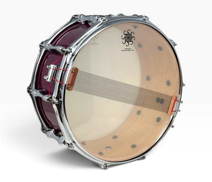 Sakae Evolved 14" x 6.5" Snare Drum in Magenta Sparkle – resonant head and snare wires