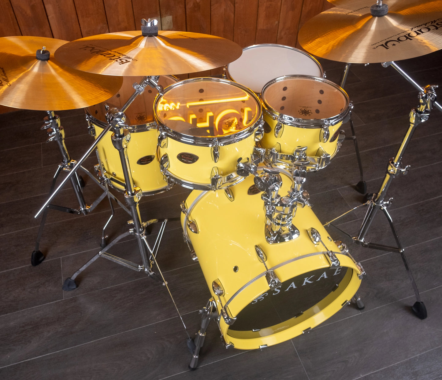 Sakae Evolved Gen2 Cheesecake Lacquer drum kit – overhead view