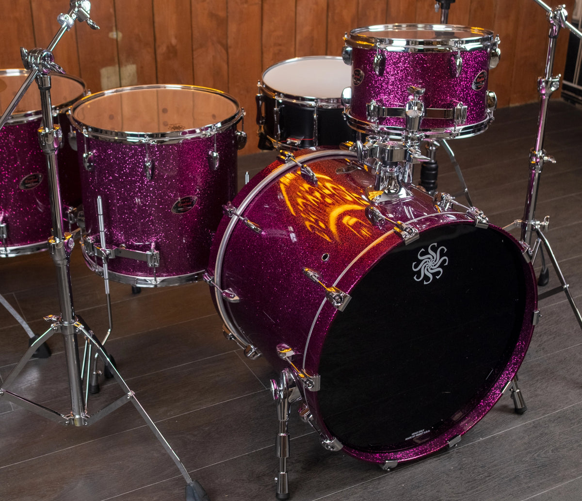 Sakae Evolved Gen2 Magenta Sparkle drum kit – three-quarter view
