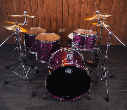 Sakae Evolved Gen2 Magenta Sparkle drum kit – high-angle front view
