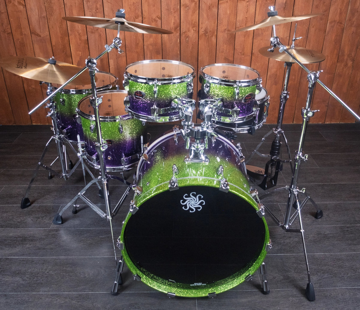 Sakae Evolved Gen2 Grapes Sparkle drum kit – high-angle front view