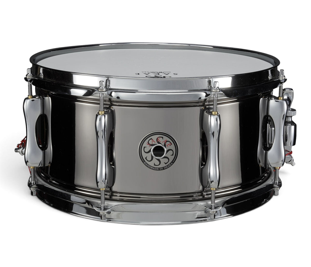 Sakae MIJ 13" x 6.5" Brass Snare Drum in Black Nickel – front view