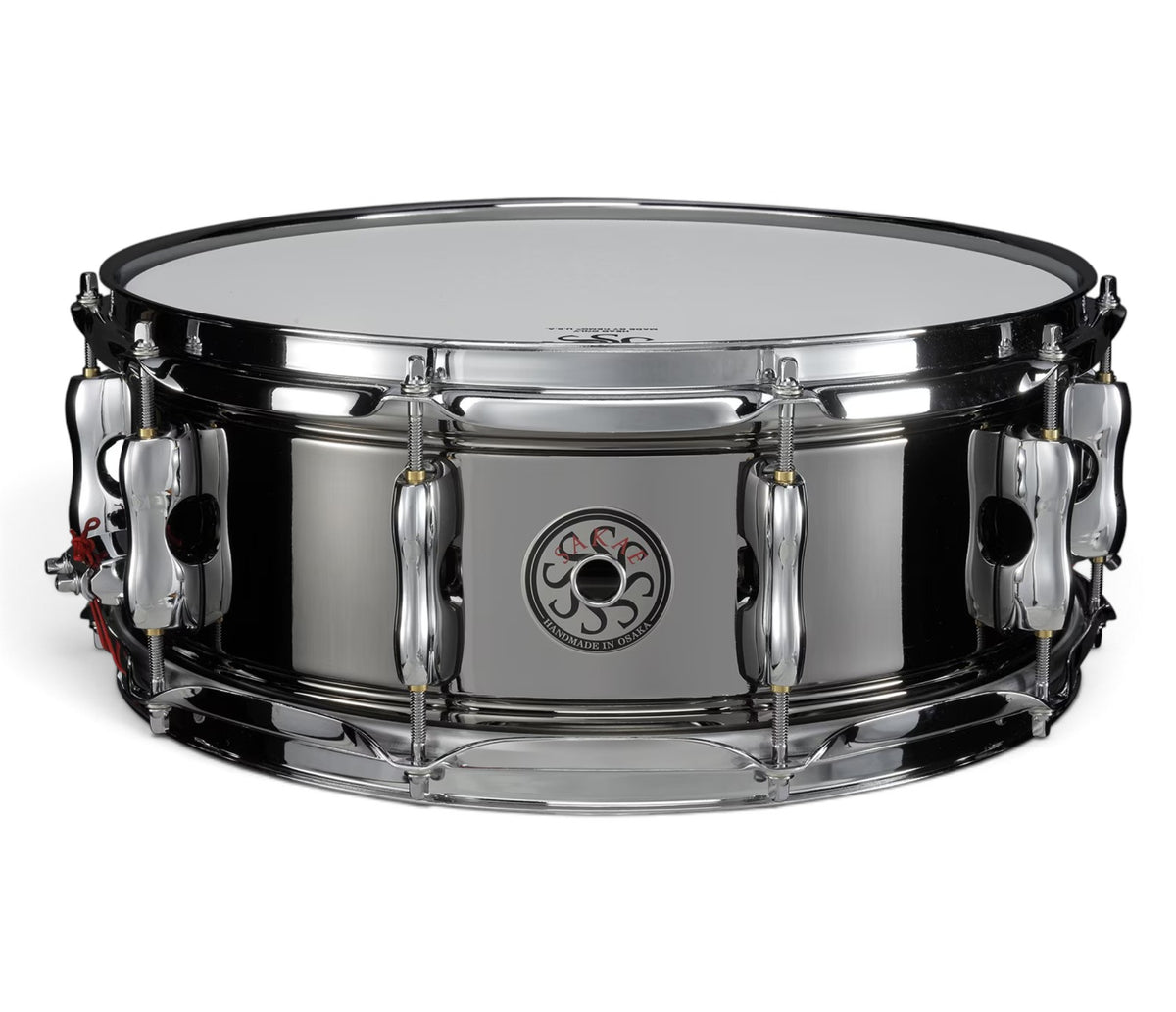 Sakae MIJ 14" x 5.5" Brass Snare Drum in Black Nickel – front view