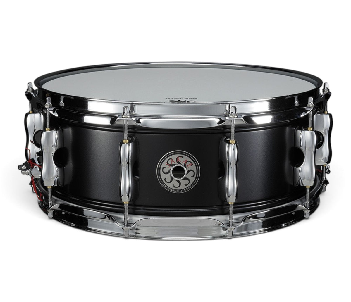 Sakae MIJ 14" x 5.5" Steel Snare Drum in Matte Black – front view
