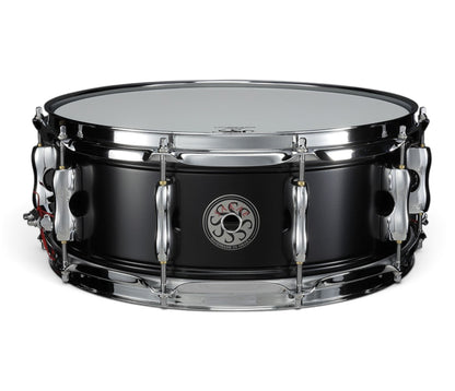 Sakae MIJ 14" x 5.5" Steel Snare Drum in Matte Black – front view