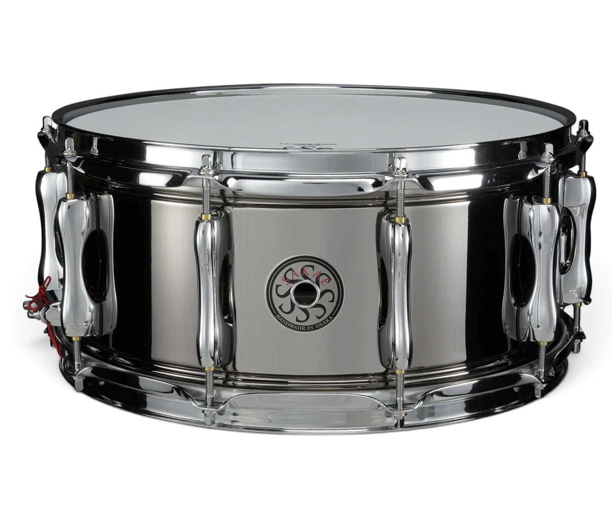 Sakae MIJ 14" x 6.5" Brass Snare Drum in Black Nickel – front view
