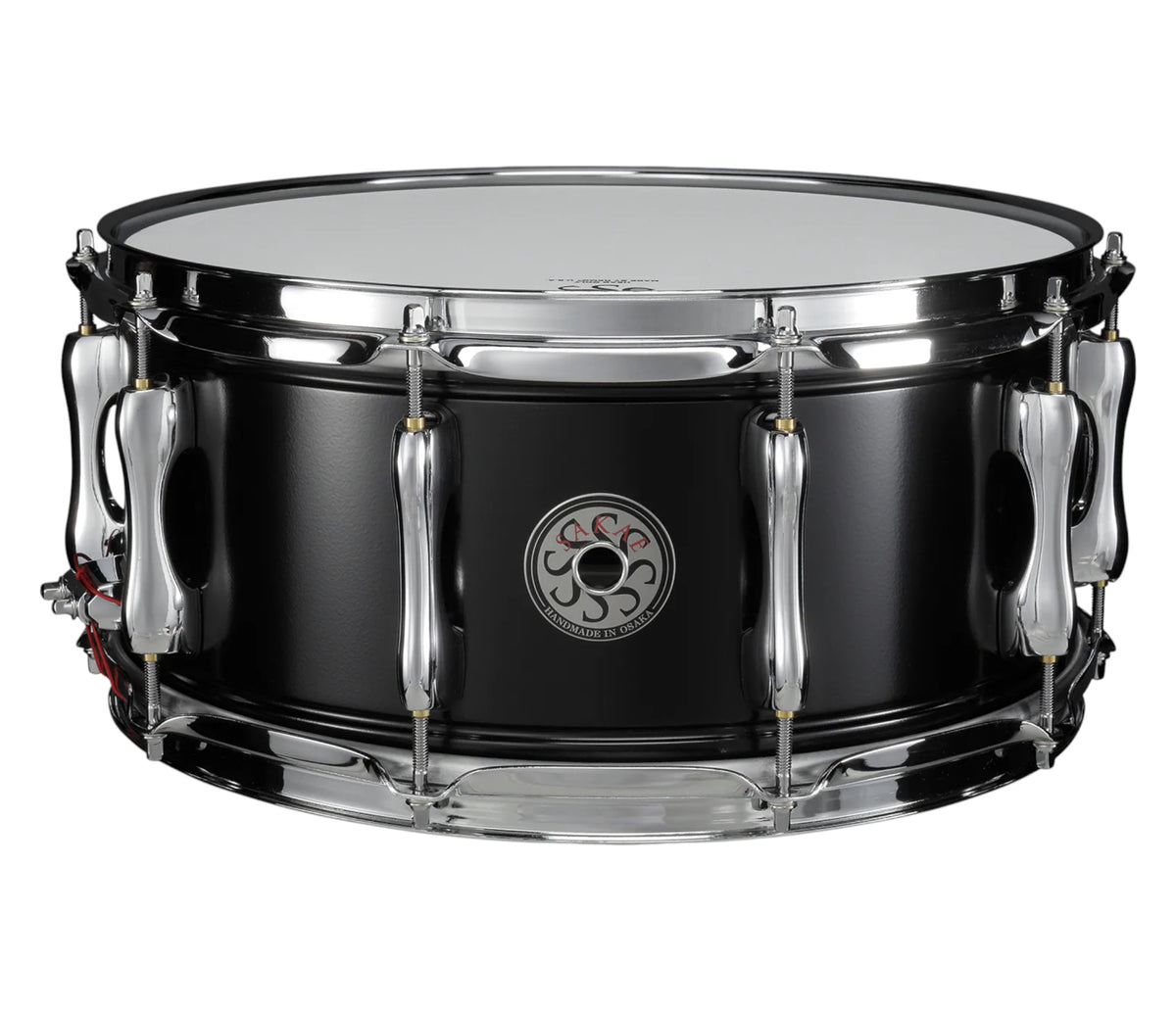 Sakae MIJ 14" x 6.5" Steel Snare Drum in Matte Black – front view